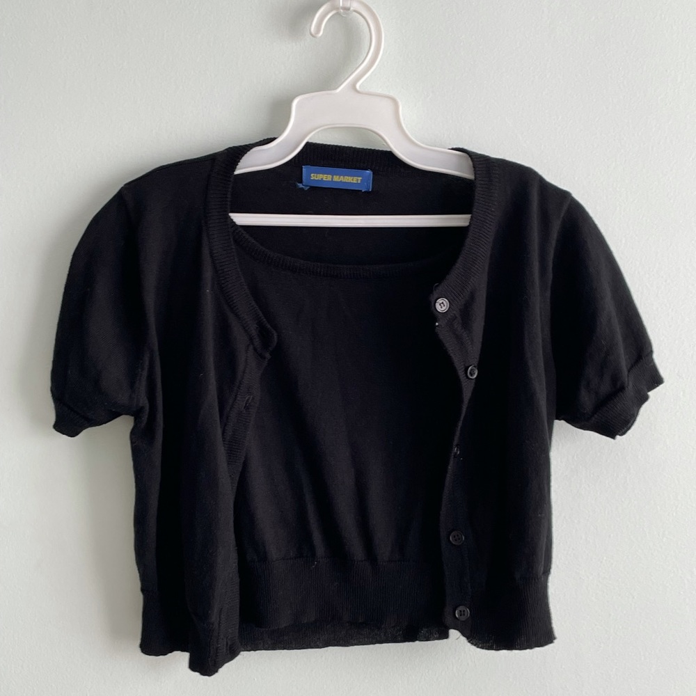 Black Cropped Cardigan Set